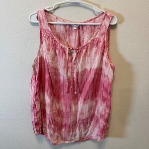 SONOMA Goods for Life Pink White Striped Tie‎ Neck Tank Top Women's Large
